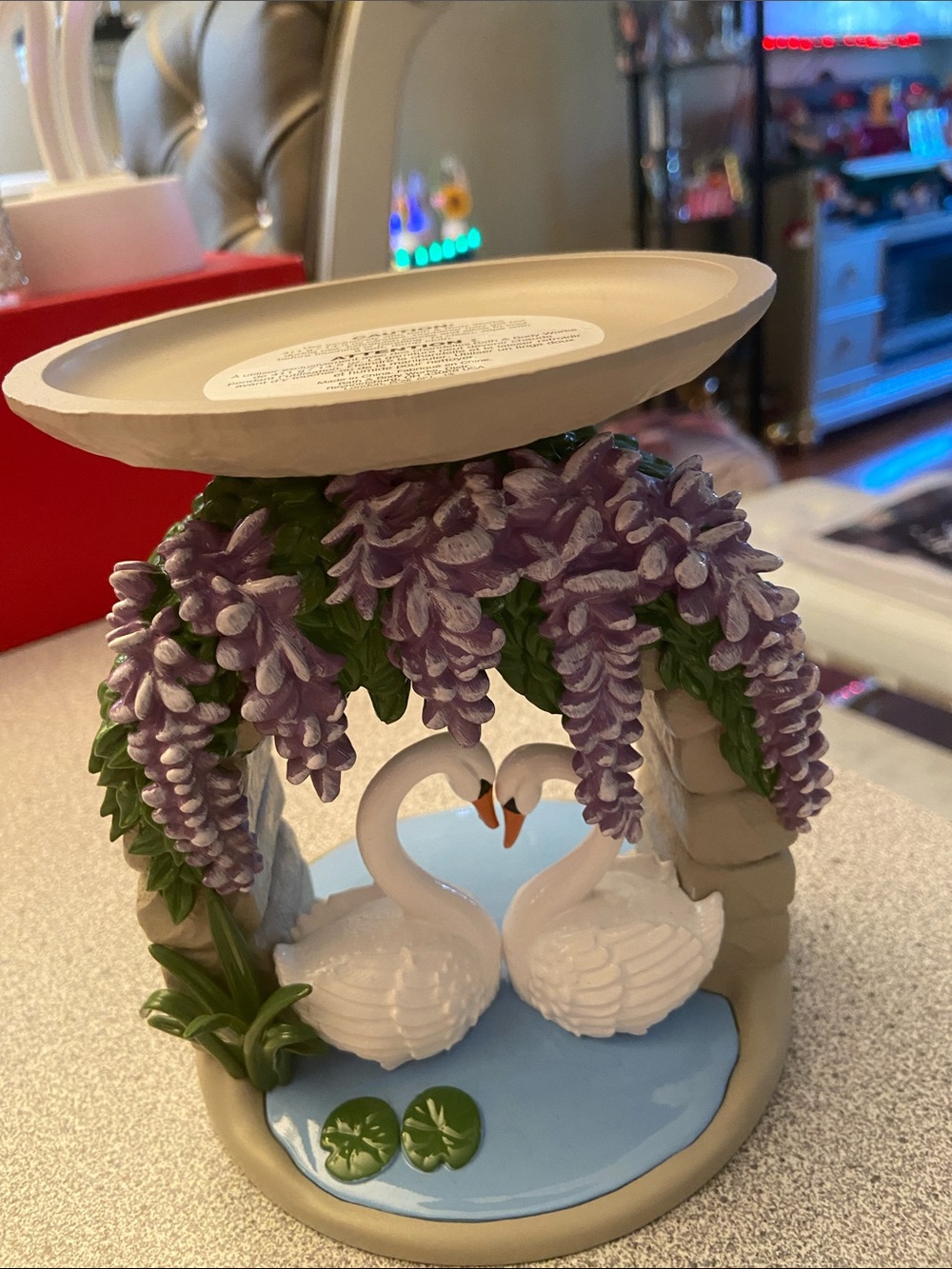 Swan Couple Wisteria Decorative Pedestal candle holder